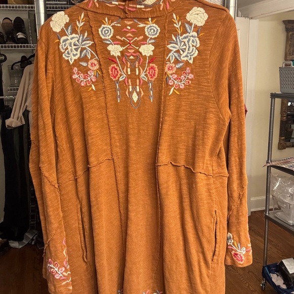 Caite Rust Floral Embroidered Cardigan Size S #31 - Picture 2 of 2